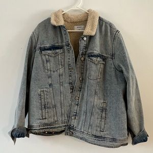 Sherpa-Lined Light Wash Jean Jacket Womens XXL